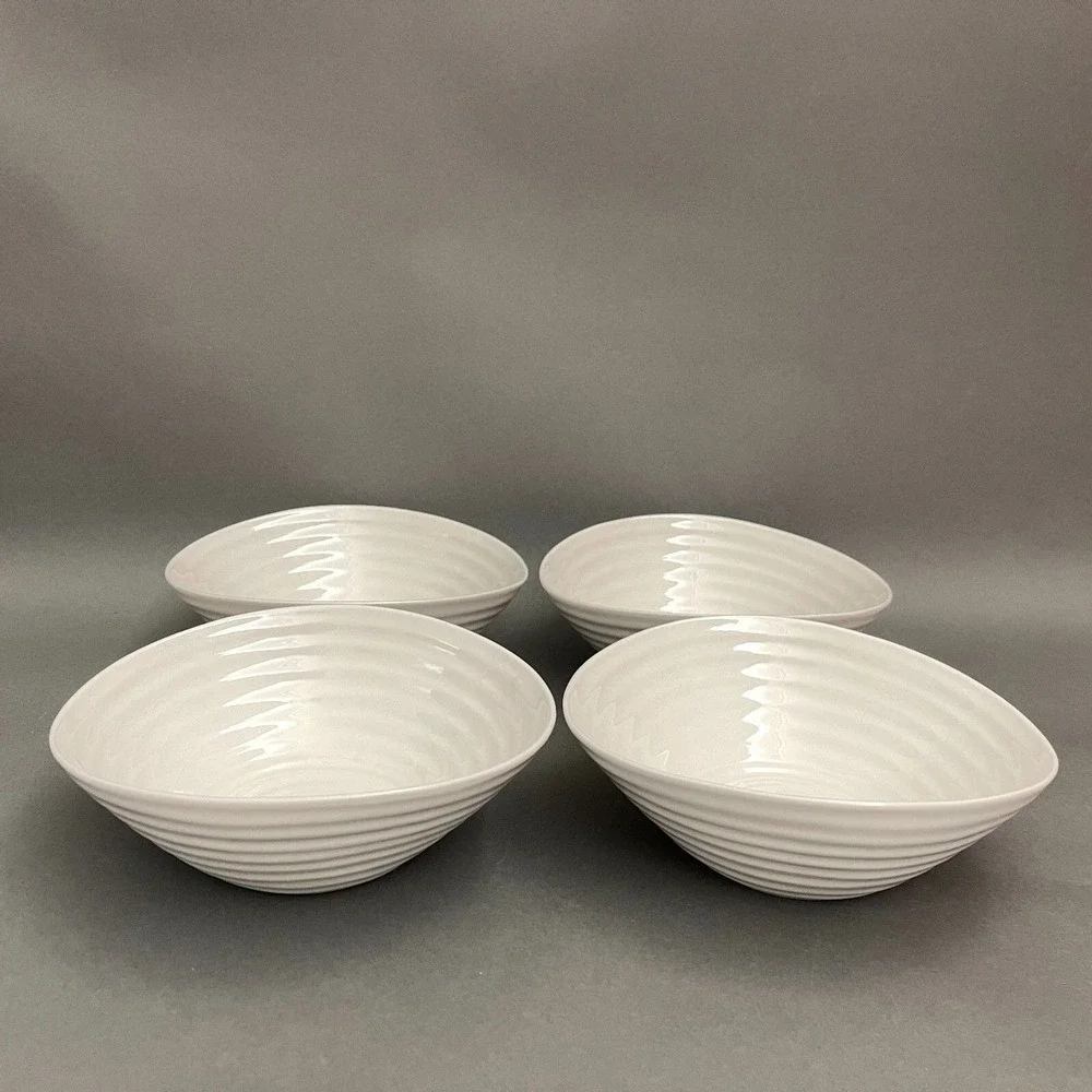 Sophie Conran Portmeirion White Soup‎ Cereal Bowls Ribbed Lot of 4